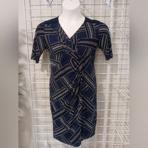 A Pea in the Pod Maternity Dress Navy Blue White Weave Pattern Size Small - Picture 2 of 4